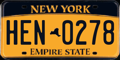 NY license plate HEN0278