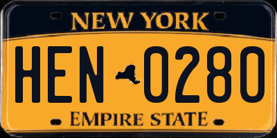 NY license plate HEN0280