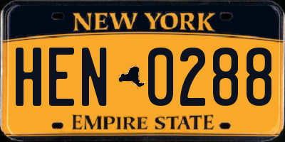 NY license plate HEN0288
