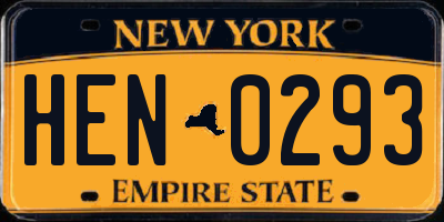 NY license plate HEN0293