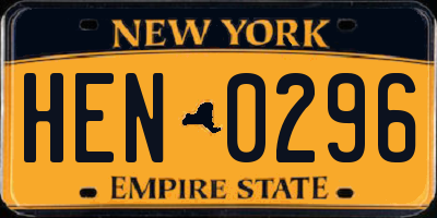 NY license plate HEN0296