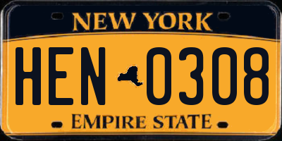 NY license plate HEN0308