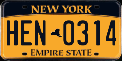 NY license plate HEN0314