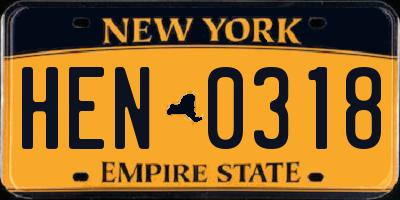 NY license plate HEN0318