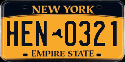 NY license plate HEN0321