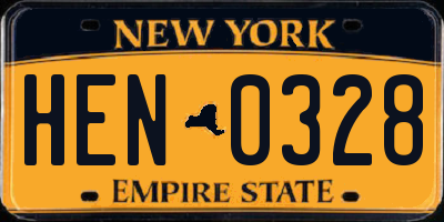 NY license plate HEN0328