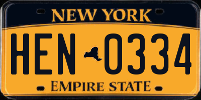 NY license plate HEN0334
