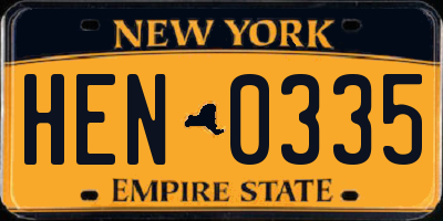 NY license plate HEN0335