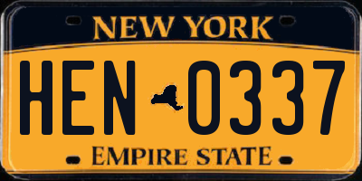 NY license plate HEN0337