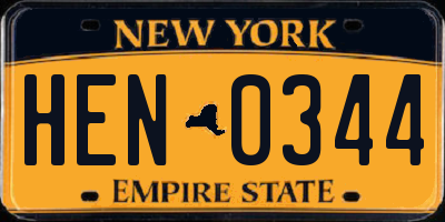 NY license plate HEN0344