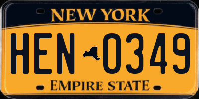 NY license plate HEN0349