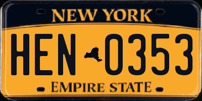 NY license plate HEN0353