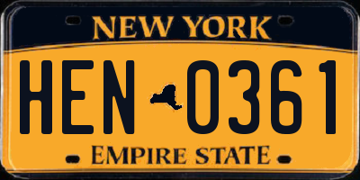 NY license plate HEN0361
