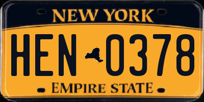 NY license plate HEN0378