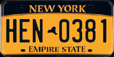 NY license plate HEN0381