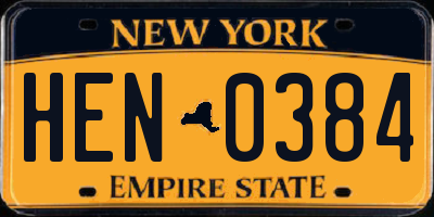 NY license plate HEN0384