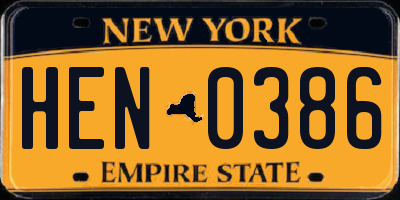 NY license plate HEN0386
