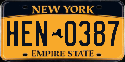 NY license plate HEN0387