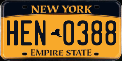 NY license plate HEN0388