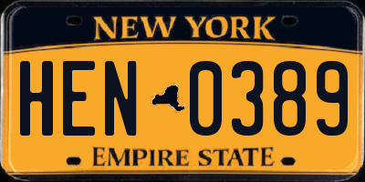 NY license plate HEN0389