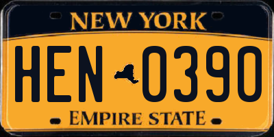 NY license plate HEN0390
