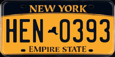NY license plate HEN0393