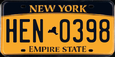 NY license plate HEN0398