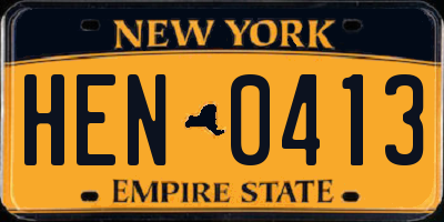 NY license plate HEN0413