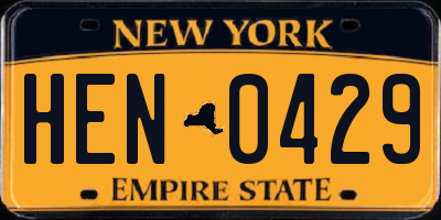 NY license plate HEN0429