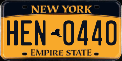 NY license plate HEN0440