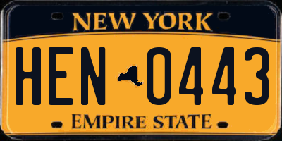 NY license plate HEN0443