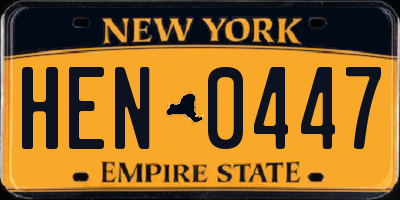 NY license plate HEN0447