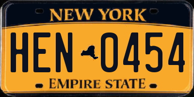 NY license plate HEN0454
