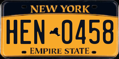 NY license plate HEN0458