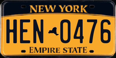 NY license plate HEN0476