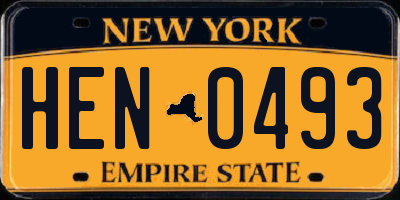 NY license plate HEN0493