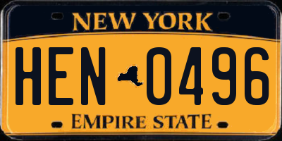 NY license plate HEN0496