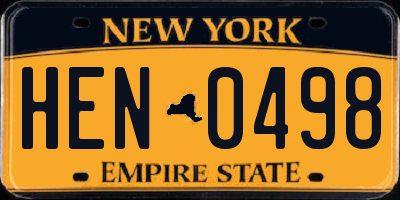 NY license plate HEN0498