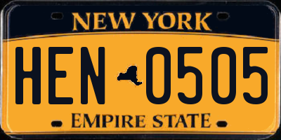 NY license plate HEN0505