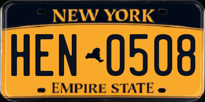 NY license plate HEN0508