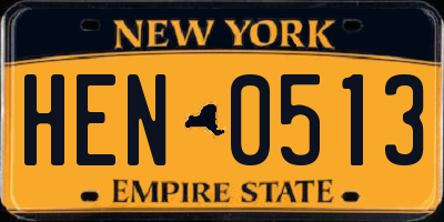 NY license plate HEN0513