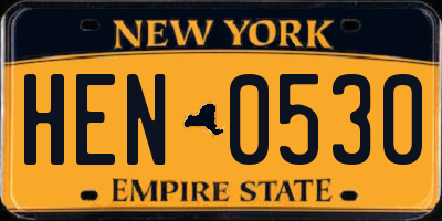 NY license plate HEN0530