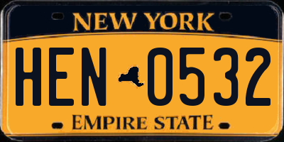 NY license plate HEN0532