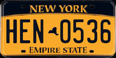 NY license plate HEN0536