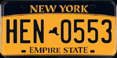 NY license plate HEN0553