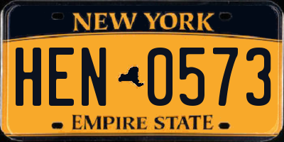 NY license plate HEN0573