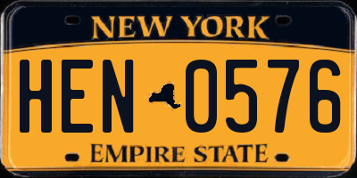 NY license plate HEN0576
