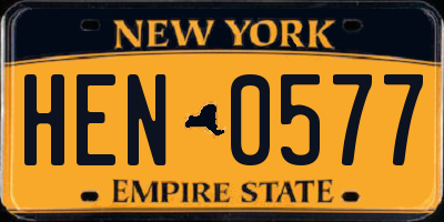 NY license plate HEN0577