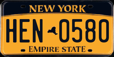 NY license plate HEN0580