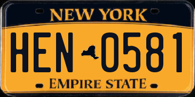 NY license plate HEN0581